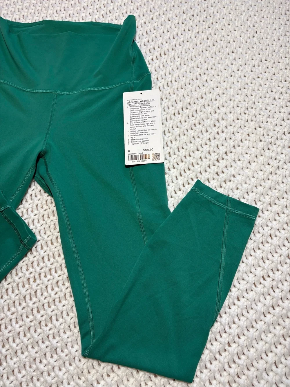lululemon cascadia green align hr pant 25” pockets size 6